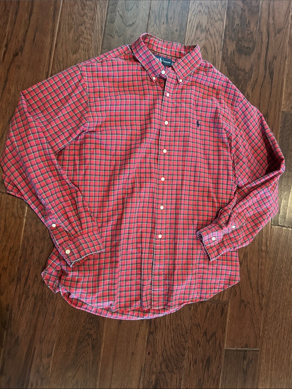 Polo by Ralph Lauren Classic Fit Red and Navy Plaid Button-Down Shirt
